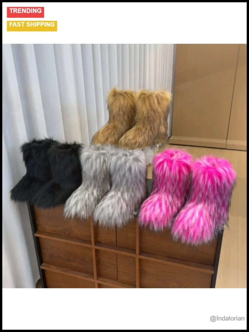 Faux Fur Mid-Calf Snow Boots Warm Plush Lining Anti-Slip Flat Heel